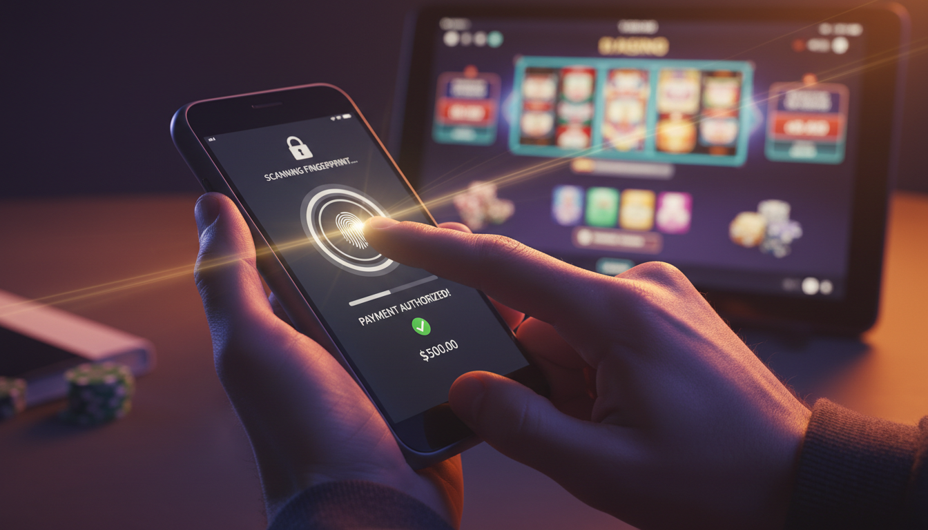 Osoba dokonująca płatności zbliżeniowej telefonem w kontekście interfejsu kasyna online