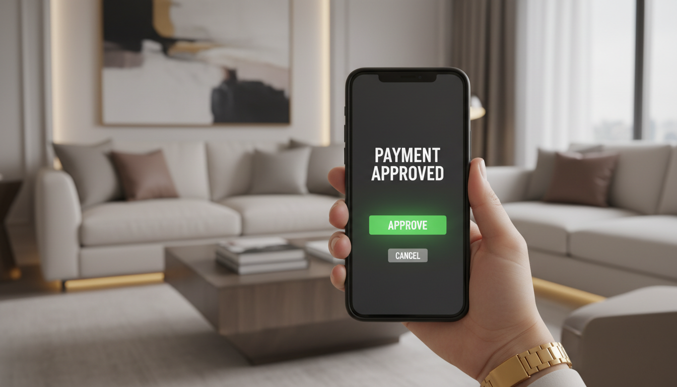 Smartfon wyświetlający proces autoryzacji płatności mobilnej w aplikacji portfela elektronicznego