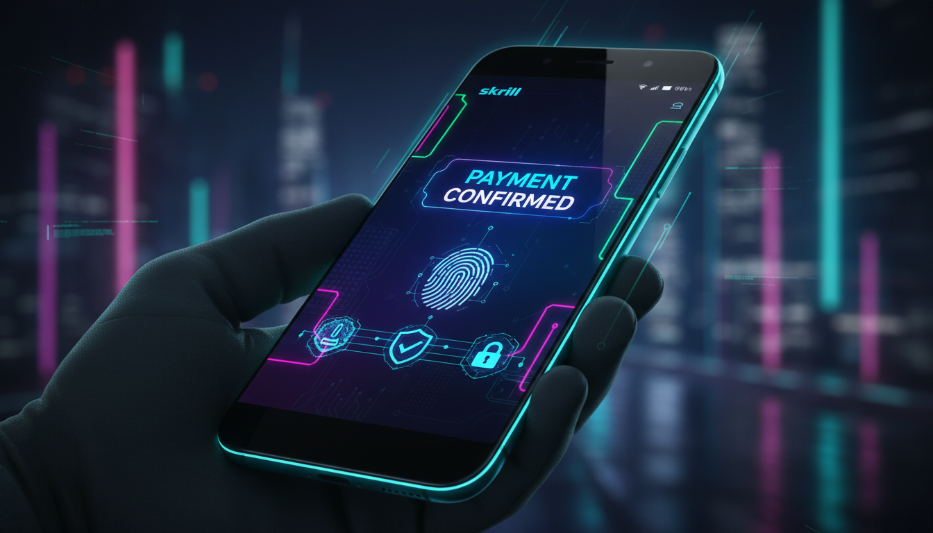 Interfejs mobilny Skrill podczas potwierdzania transakcji